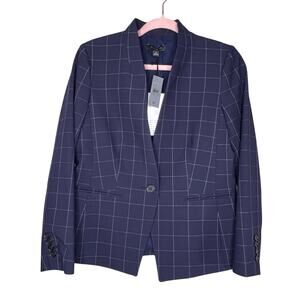 NWT Ann Taylor Blazer Size 4 petite Blue Windowpane Plaid Jacket Career Office